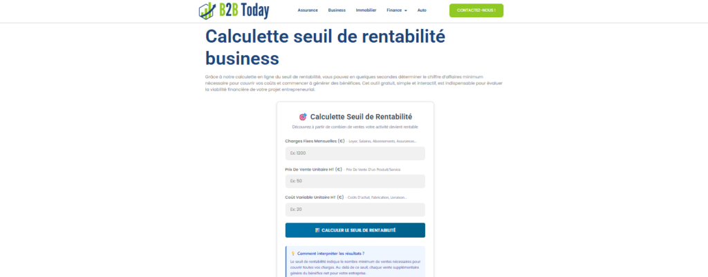 Calculette seuil de rentabilité b2btoday.com : piloter votre chiffre d’affaires minimum